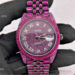 Swiss Clone Rolex Datejust Pink Diamond Iced Out Black Case Jubilee Watch